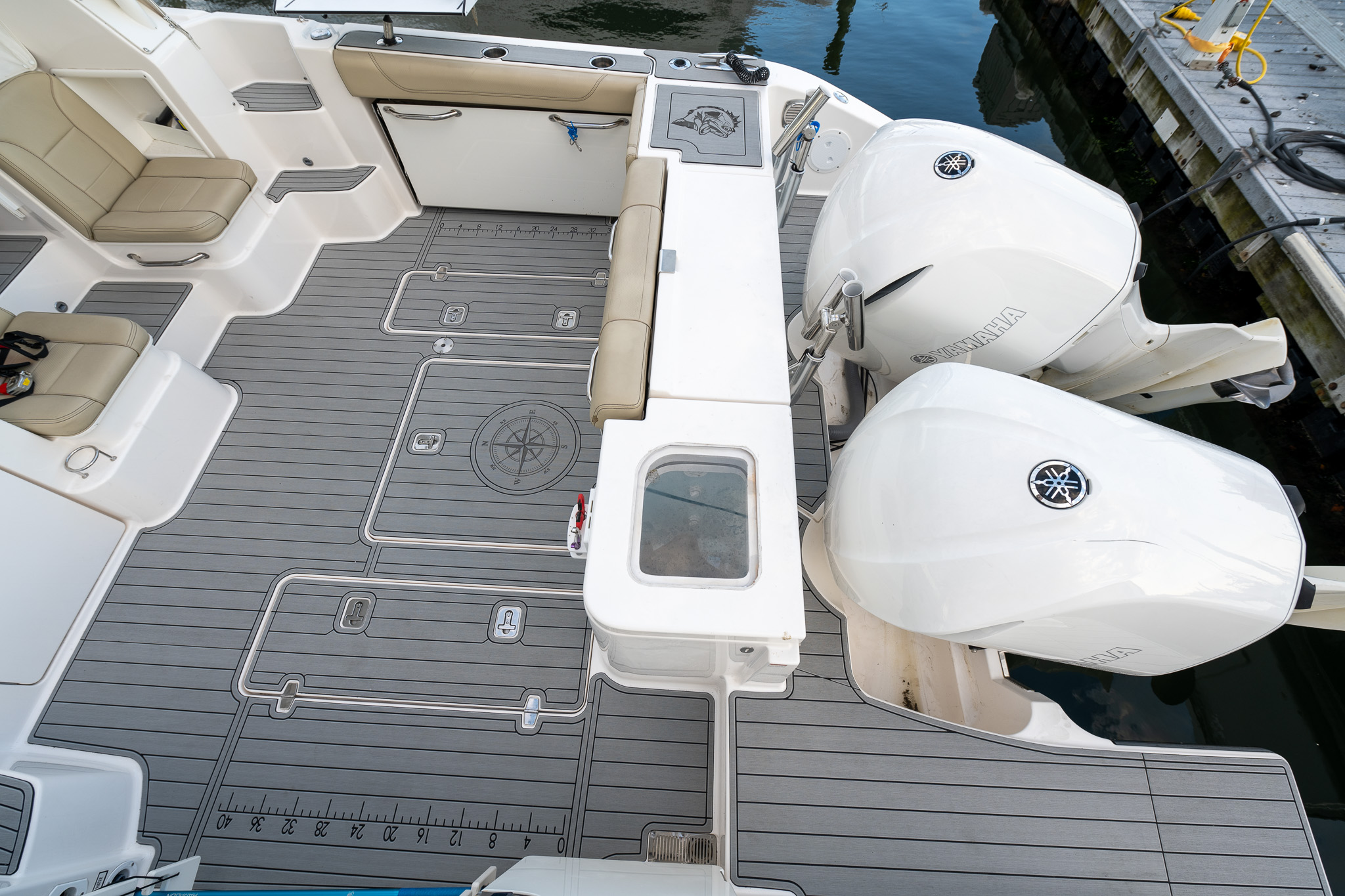 Pursuit EVA flooring twin Yamaha engines view